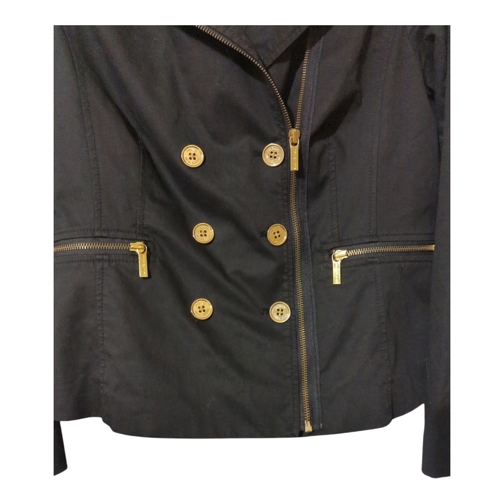 Michael Michael Kors Black Gold Zip Buttons Women's Double Breasted Jacket - Picture 4 of 10